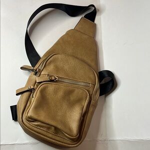 Tan Faux Leather Sling Bag
